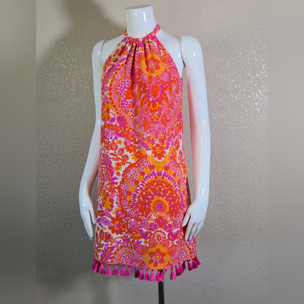 Trina Turk Pink and Orange Halter Dress - Picture 3 of 11